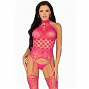  Leg Avenue High neck lace bodystocking Raspberry O/S