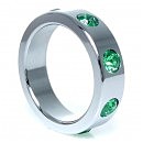   Pierscien-Metal Cock Ring with Green Diamonds Large