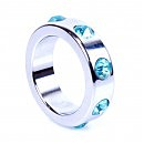   Ring-Metal Cock Ring with Light Blue Diamonds Medium, 4   5,5 