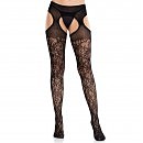   Leg Avenue Cross Hatch Floral Lace Suspender Hose One Size,   