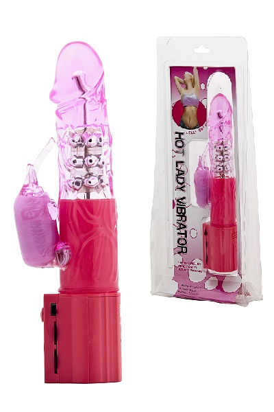 Vibrator with pearls — 252x36mm. Pink