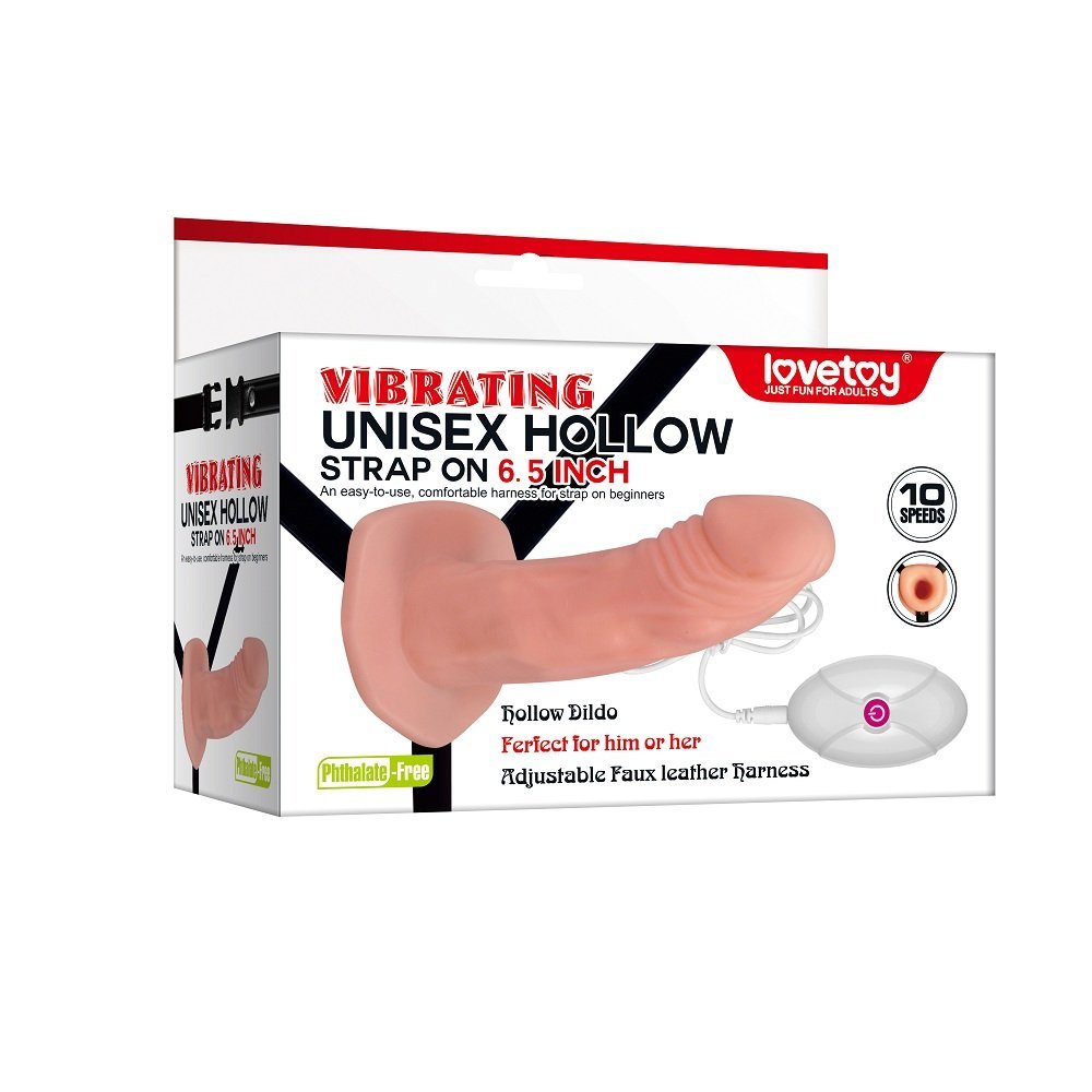   Vibrating Unisex Hollow Strap On, 18,5  3,8 