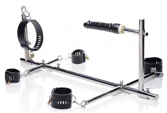 Imprisoned Metal Stockade with Dildo