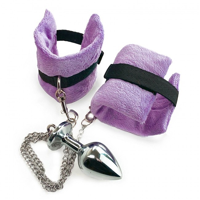      Art of Sex Handcuffs with Metal Anal Plug size M Red