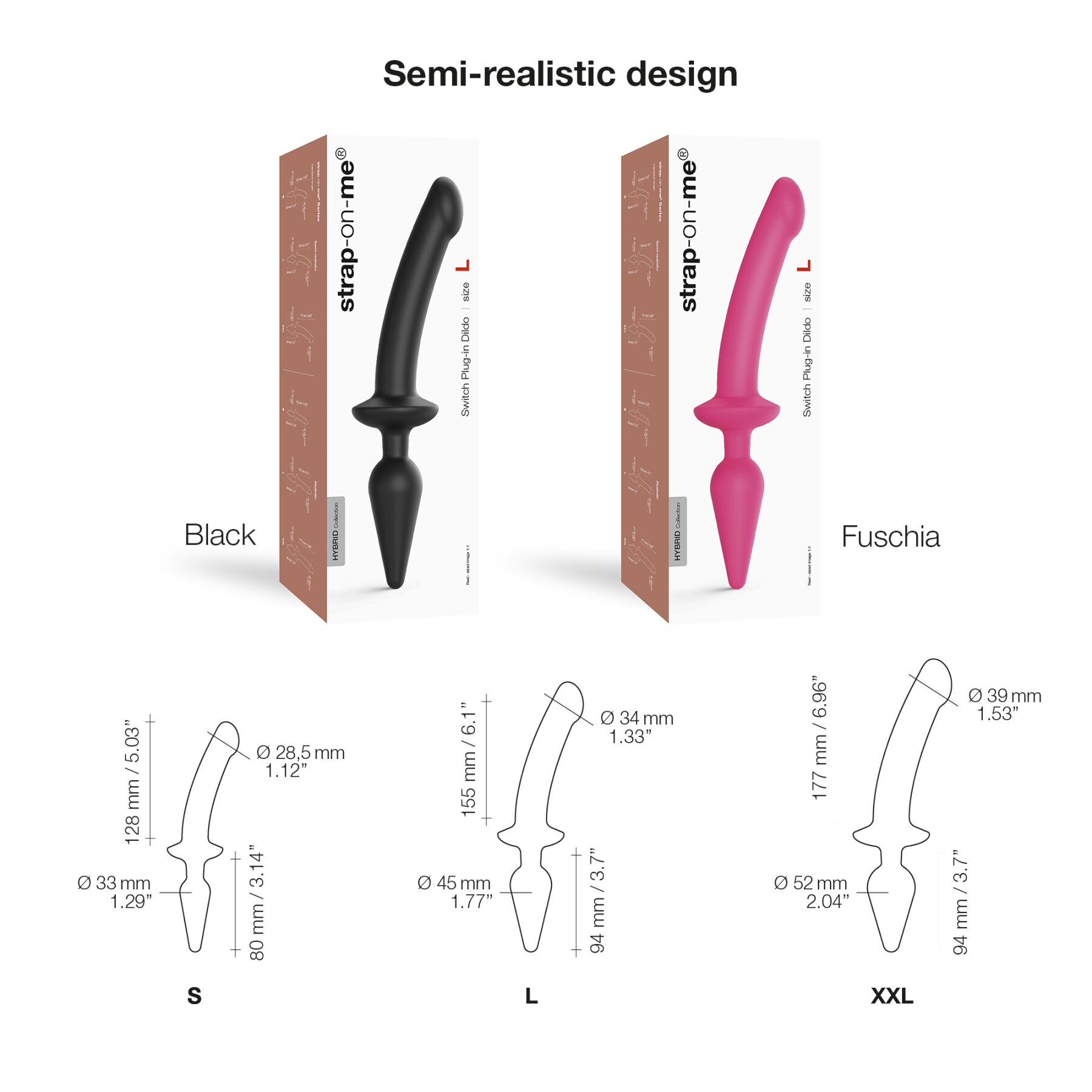     Strap-On-Me SWITCH PLUG-IN SEMI-REALISTIC DILDO BLACK — S