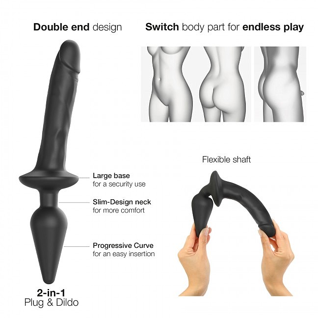     Strap-On-Me SWITCH PLUG-IN REALISTIC DILDO BLACK — L