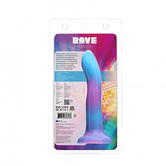     ADDICTION — Rave — 8» Glow in the Dark Dildo — Blue Purple