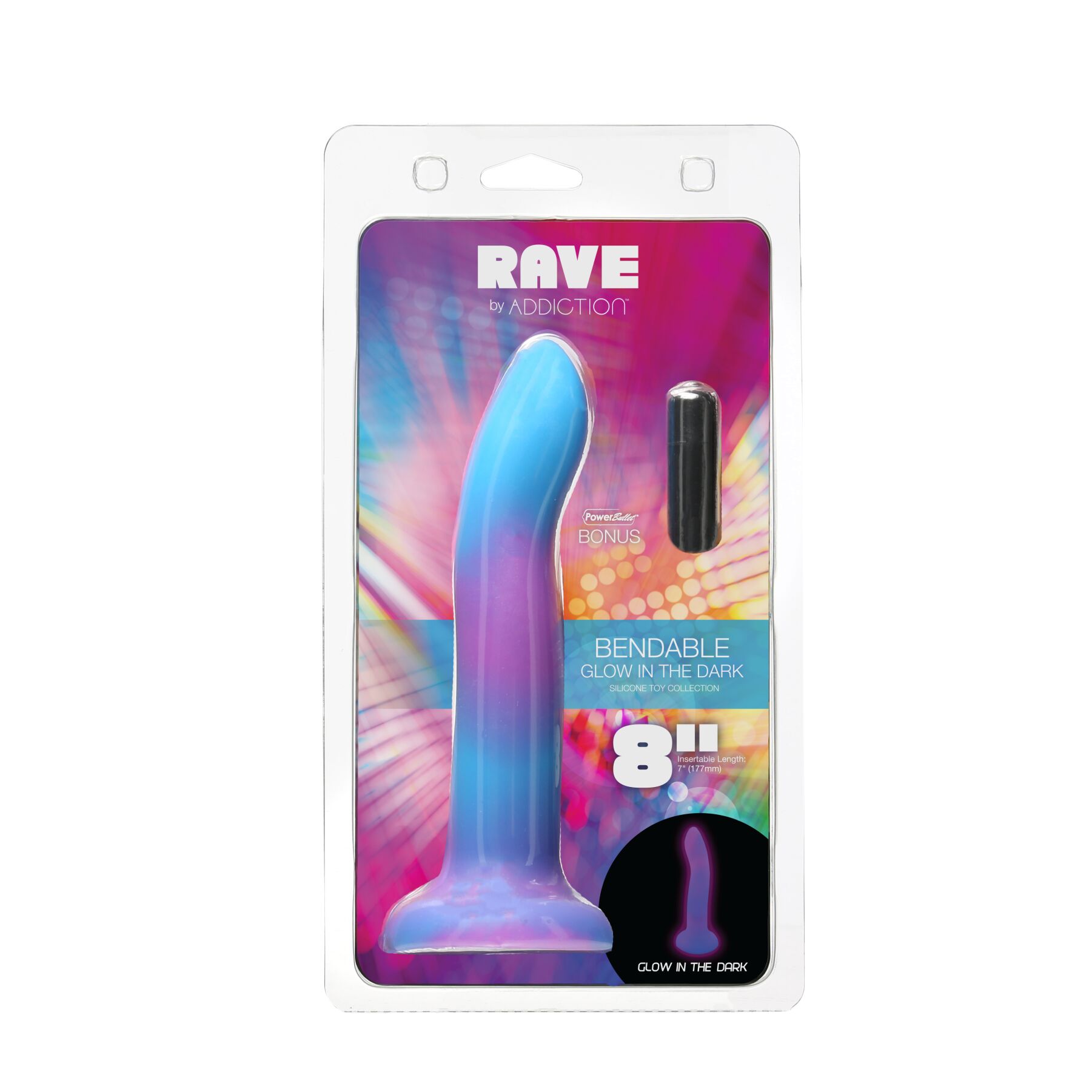     ADDICTION — Rave — 8» Glow in the Dark Dildo — Blue Purple