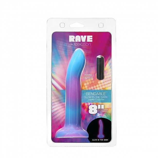     ADDICTION — Rave — 8» Glow in the Dark Dildo — Blue Purple