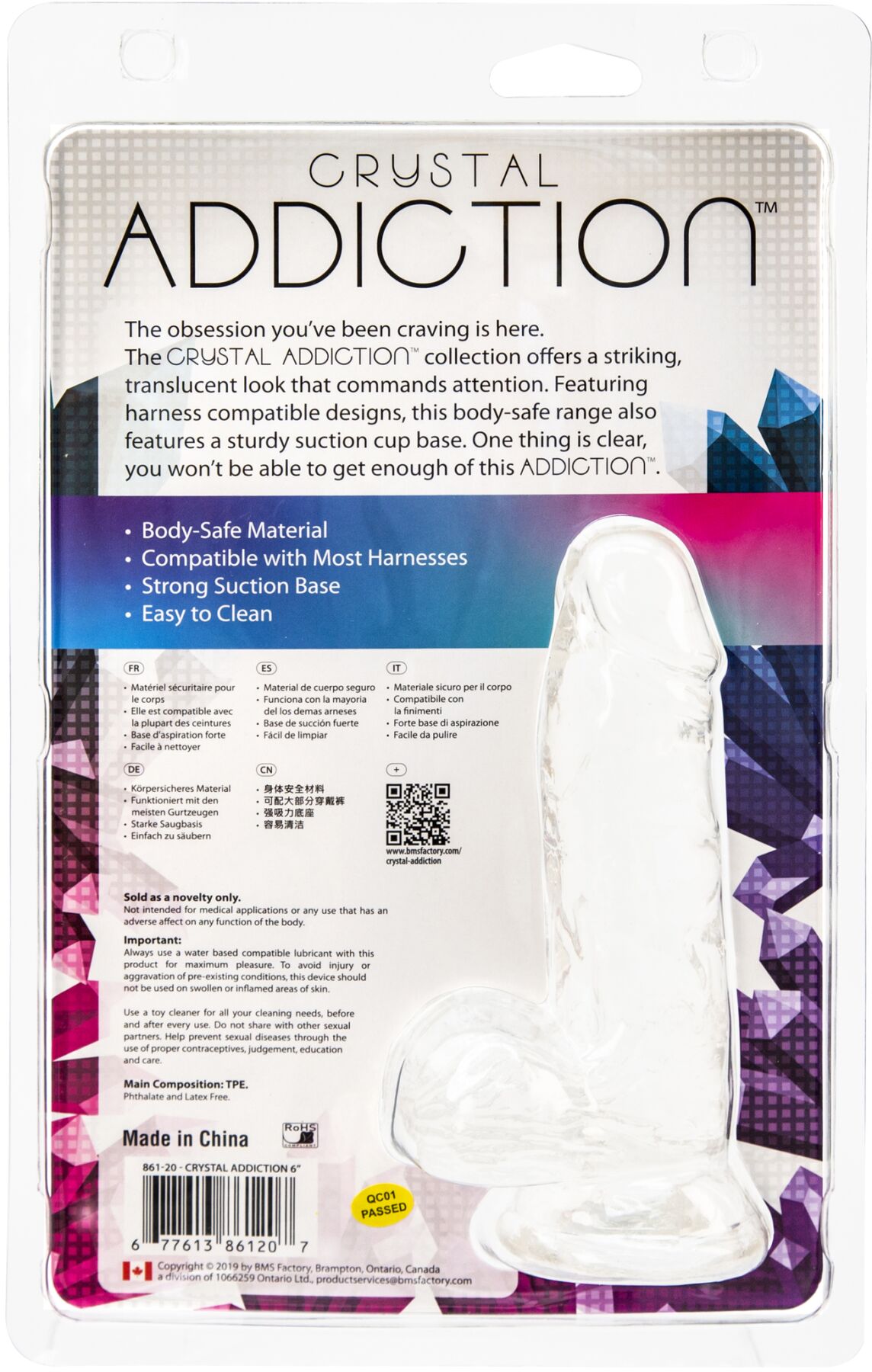  ADDICTION — Crystal Clear Dildo with Balls — 6»