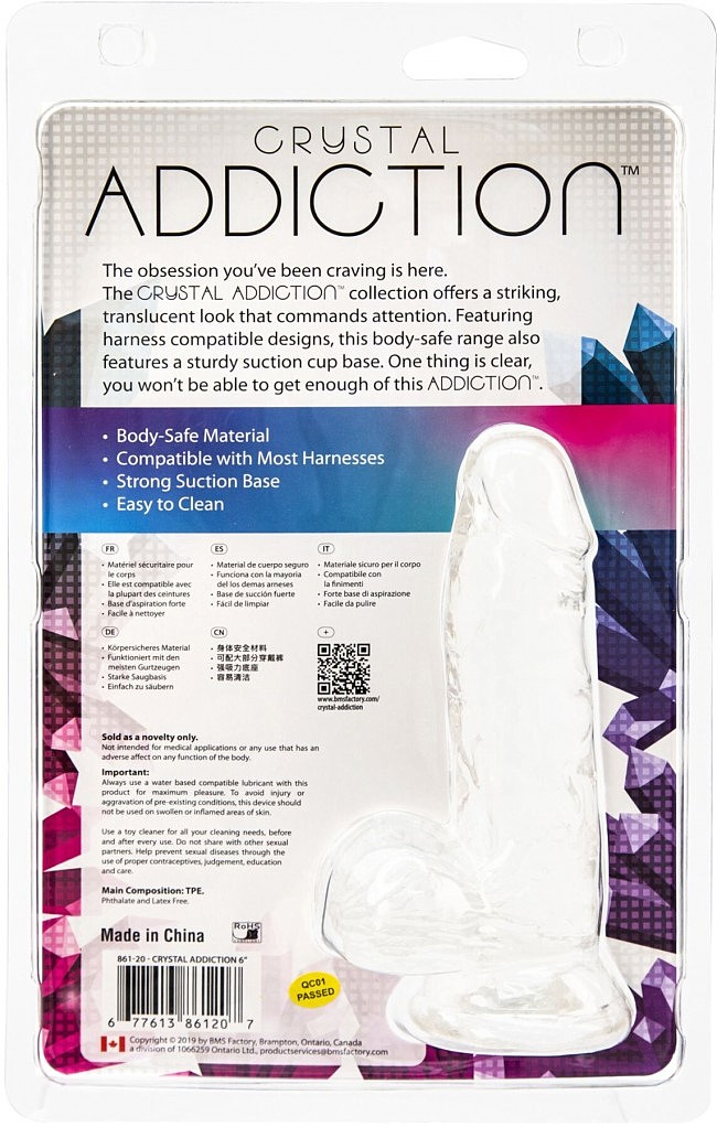  ADDICTION — Crystal Clear Dildo with Balls — 6»