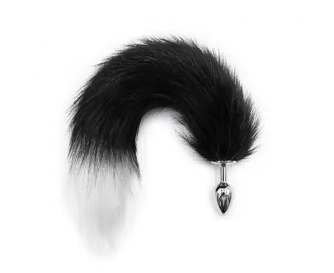 �������� ������ S ����� ����� DS Fetish Anal plug S faux fur fox tail Black/white polyeste