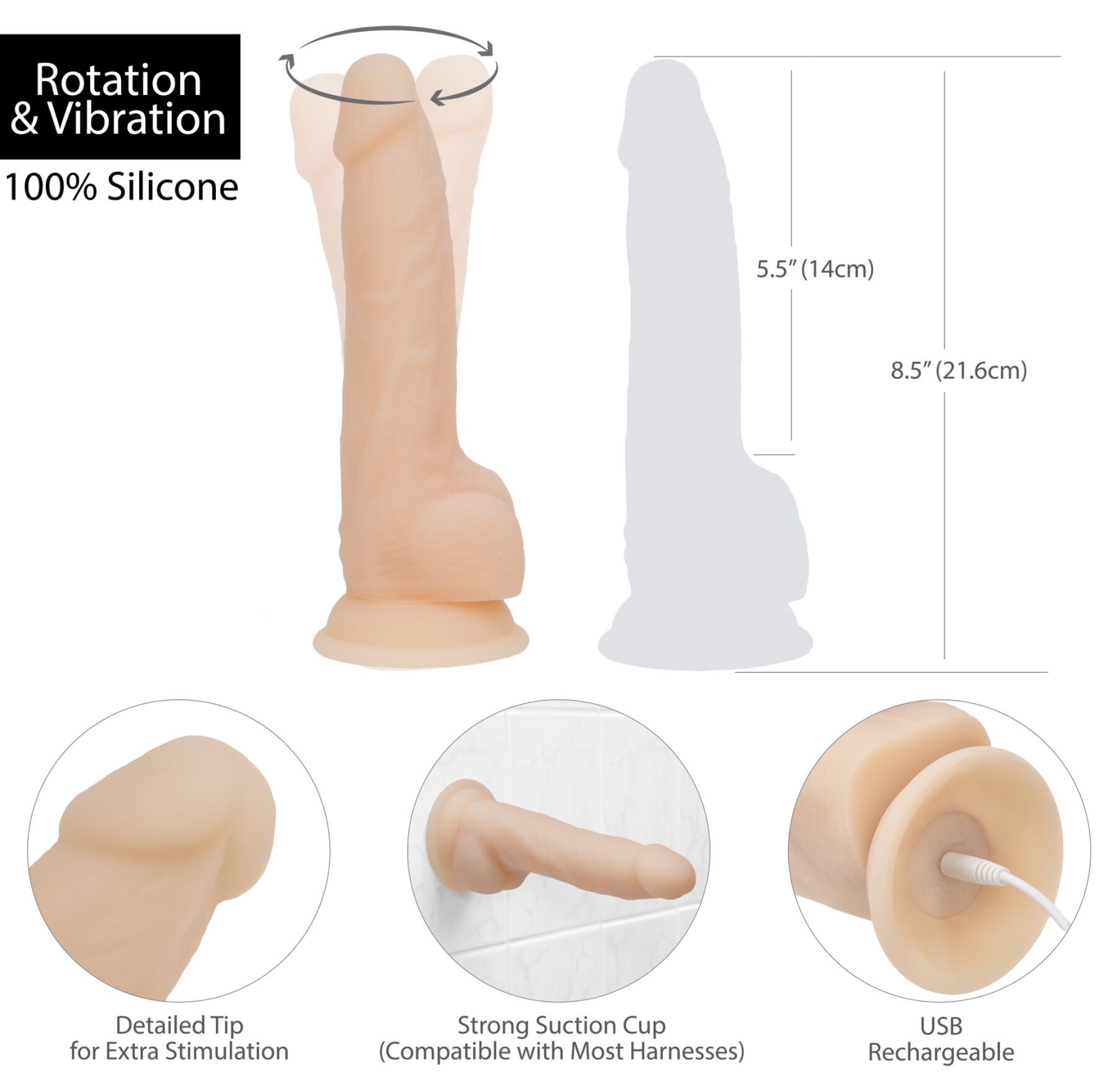 ������������� ADDICTION &mdash; Naked &mdash; 8&raquo; Rotating & Vibrating Dildo with Remote � Vanilla