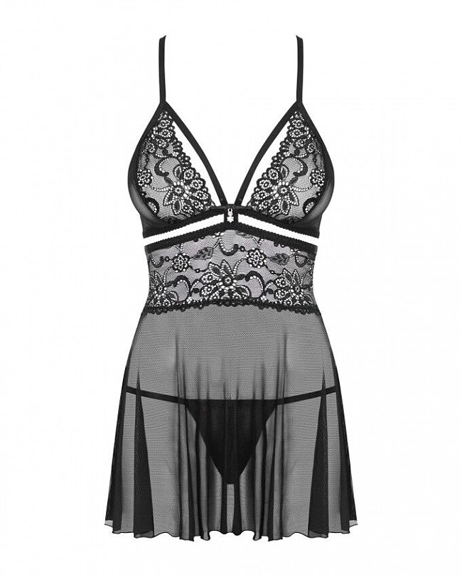 Obsessive 838-BAB-1 babydoll & thong black S/M