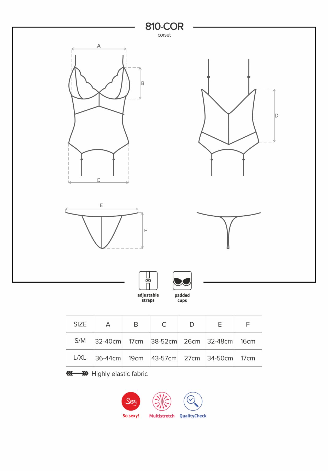 Obsessive 810-COR-2 corset & thong white S/M