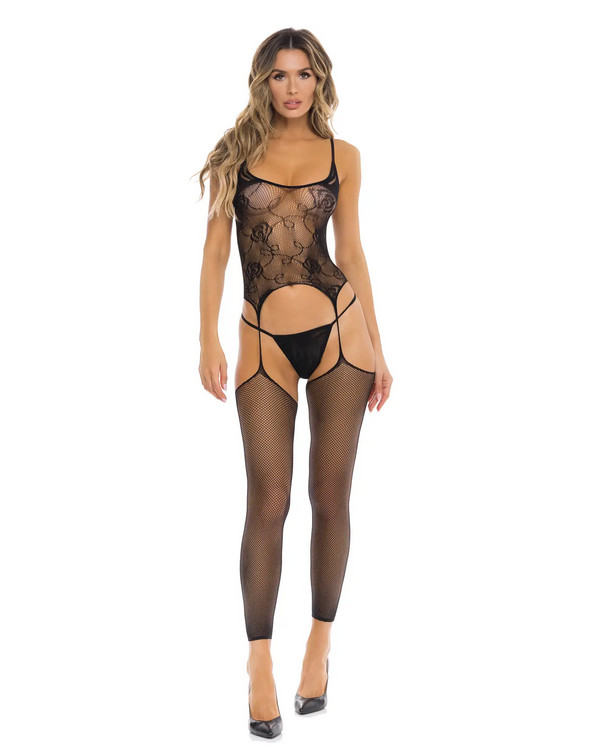  ON ALL NIGHT 2PC SET BODYSTOCK BLACK