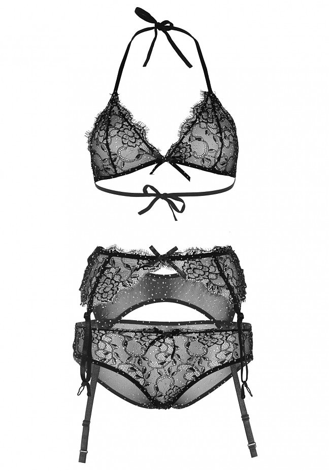 Leg Avenue Bra top, panty & garterbelt S Black