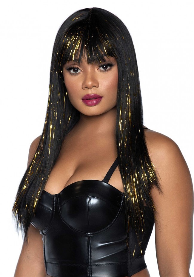  Leg Avenue Long bang wig with tinsel Black/Gold