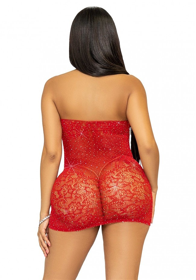   Leg Avenue Rhinestone halter mini dress OS Red
