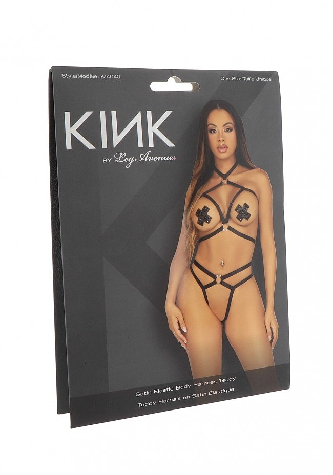   Leg Avenue Satin elastic harness teddy O/S