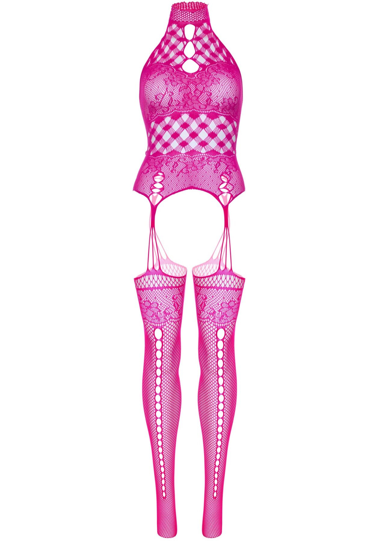 Leg Avenue High neck lace bodystocking Raspberry O/S