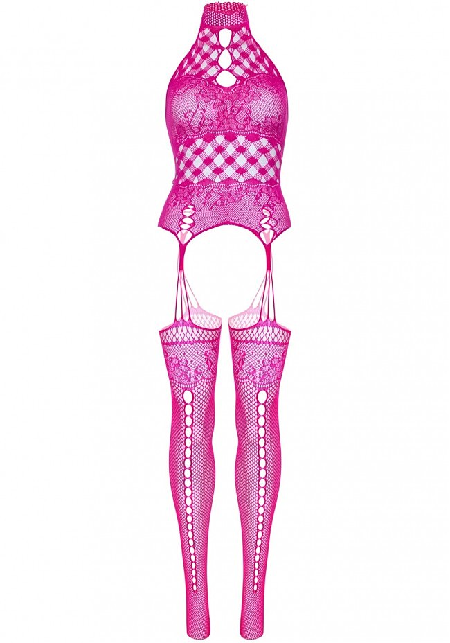 Leg Avenue High neck lace bodystocking Raspberry O/S