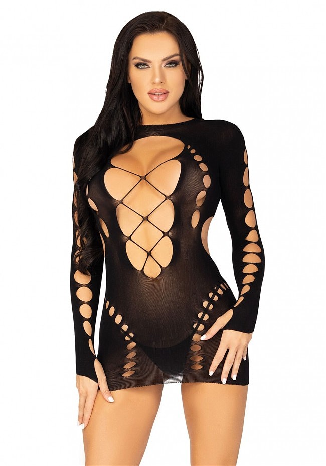 Leg Avenue Long sleeve cut out mini dress Black O/S