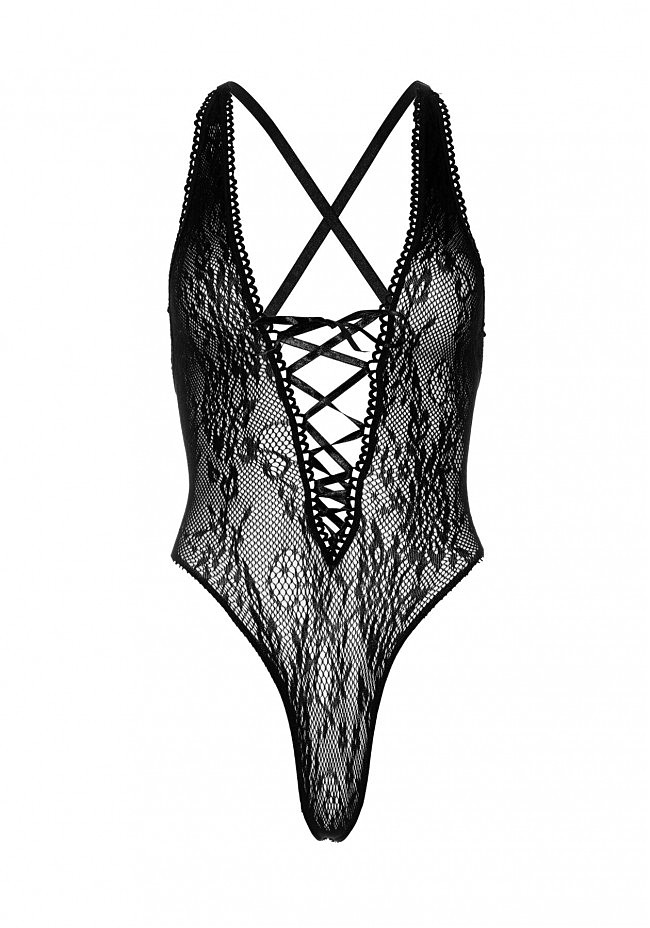   Leg Avenue Floral lace thong teddy Black,   , one size