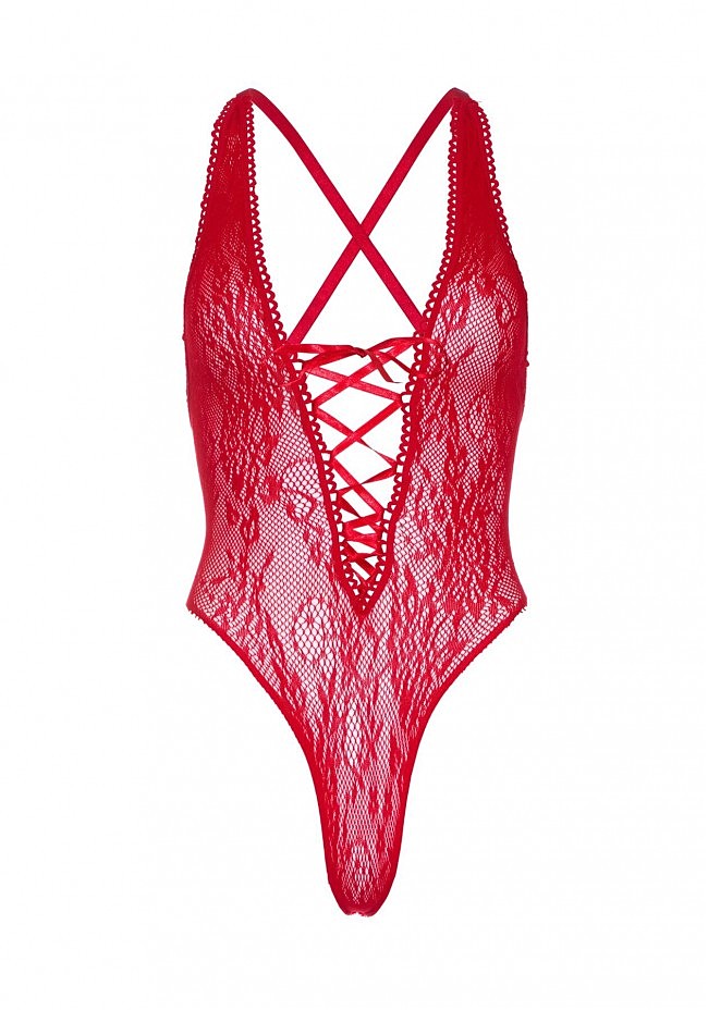   Leg Avenue Floral lace thong teddy Red,   , one size