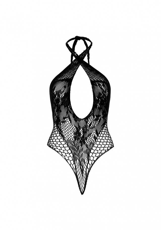 Leg Avenue Lace and net halter teddy Black O/S