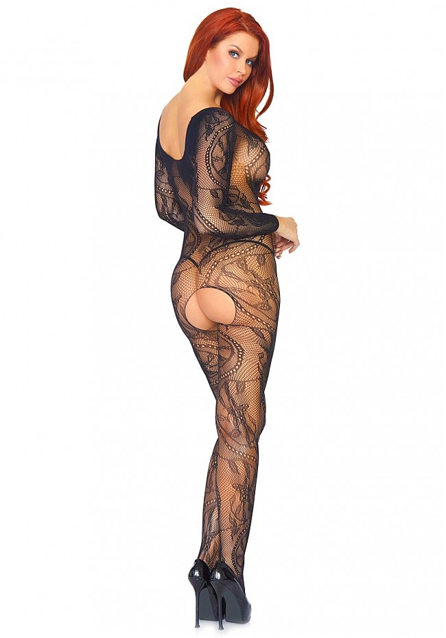 Leg Avenue Swirl Lace Bodystocking Black O/S