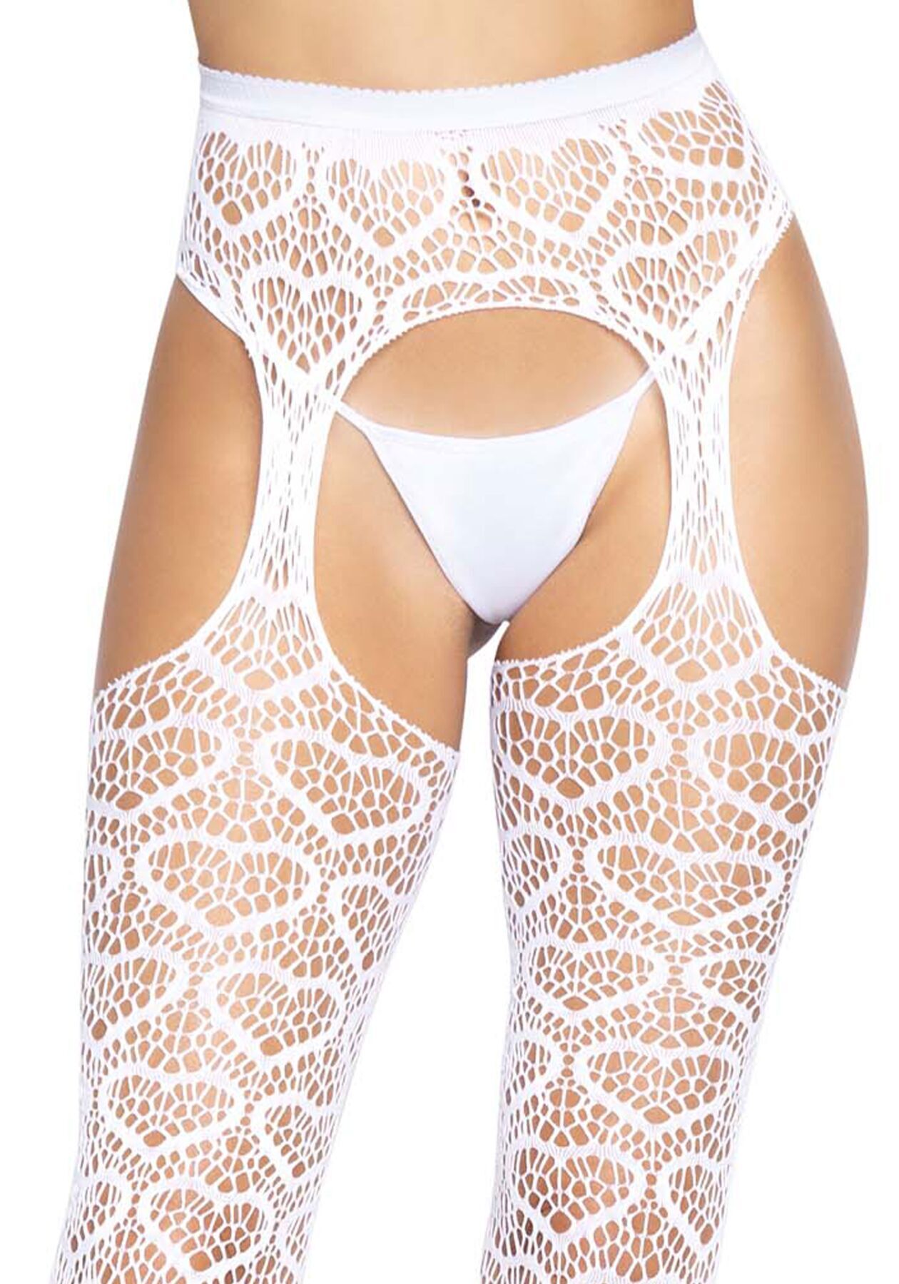 Leg Avenue Heart net suspender hose OS White