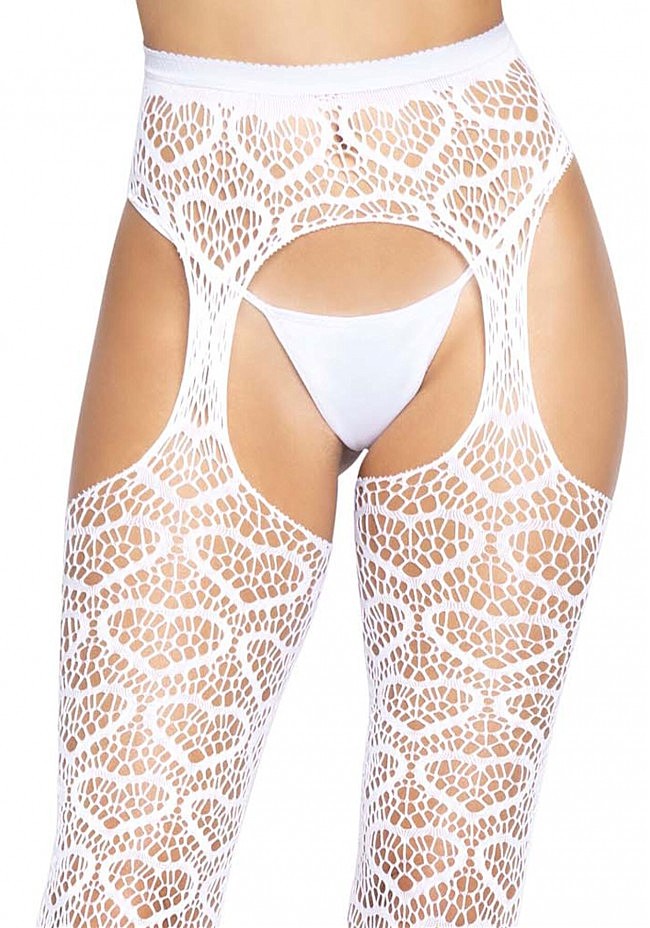 Leg Avenue Heart net suspender hose OS White