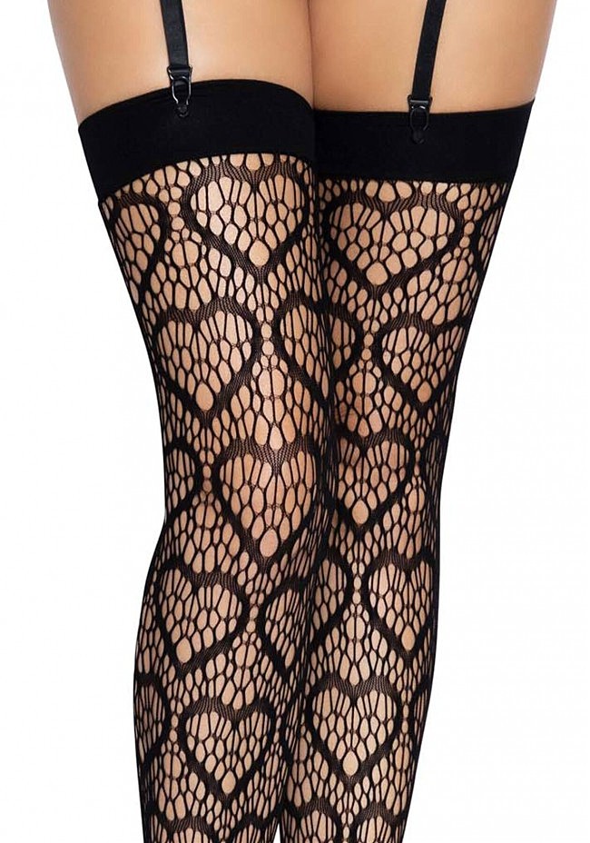 Leg Avenue Heart net thigh highs OS Black