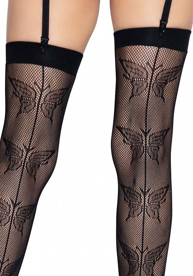 Leg Avenue butterfly backseam thigh highs Black O/S