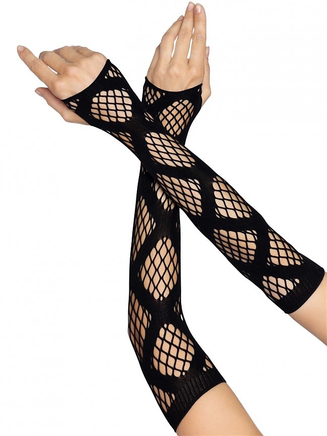  Leg Avenue Faux wrap net arm warmers Black