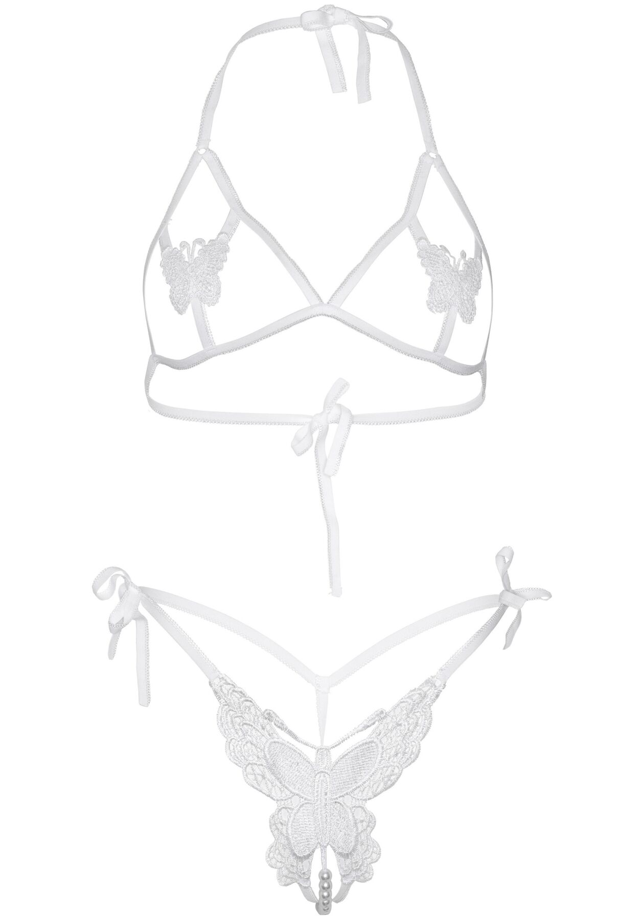  Leg Avenue Open cup bra and pearl panty White