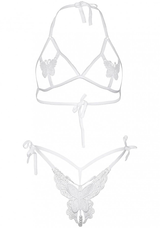  Leg Avenue Open cup bra and pearl panty White