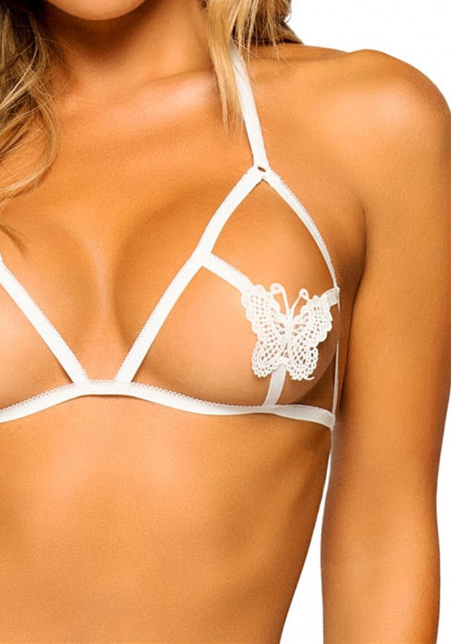  Leg Avenue Open cup bra and pearl panty White