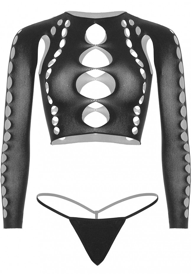  Leg Avenue Long sleeve crop top & string Black One Size