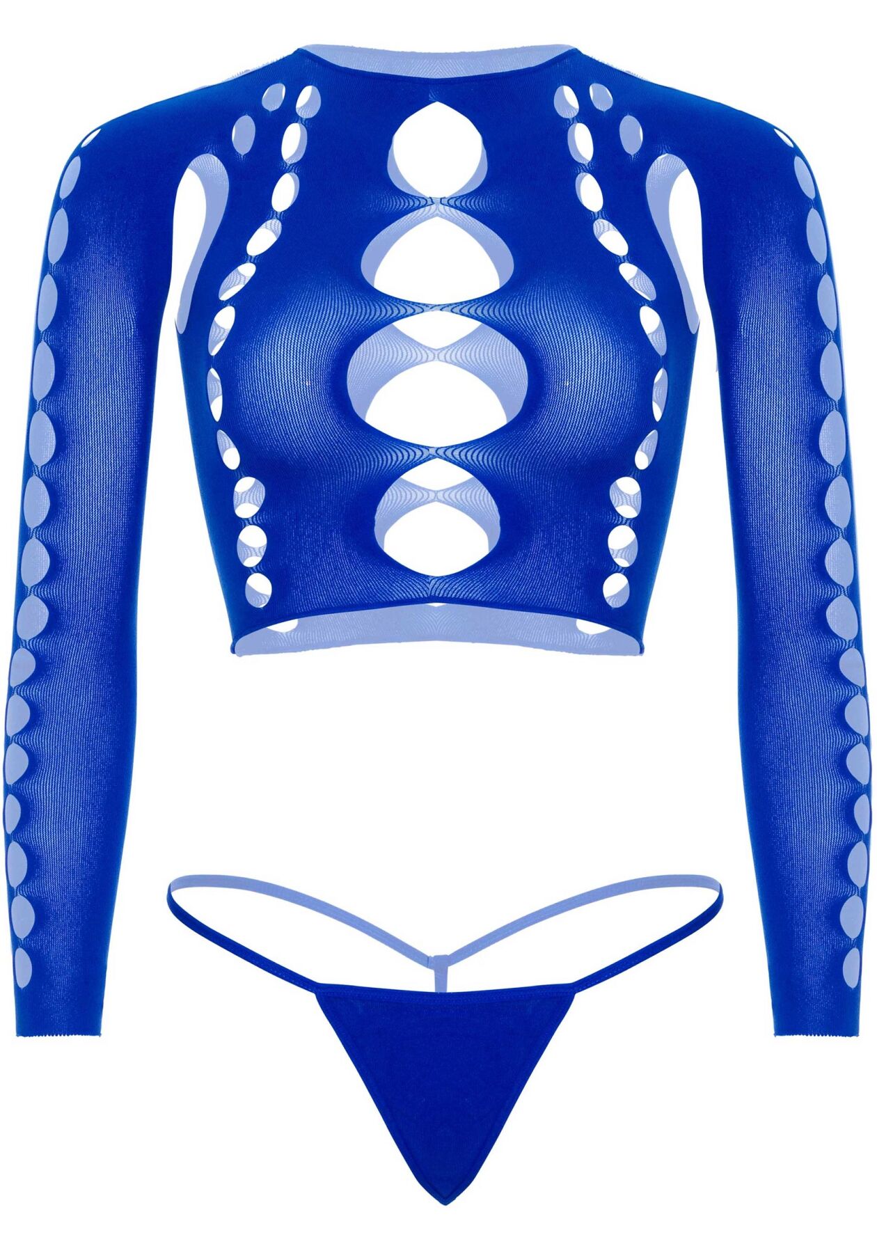  Leg Avenue Long sleeve crop top & string Royal Blue One Size