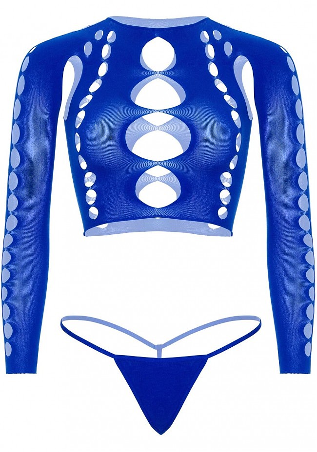  Leg Avenue Long sleeve crop top & string Royal Blue One Size