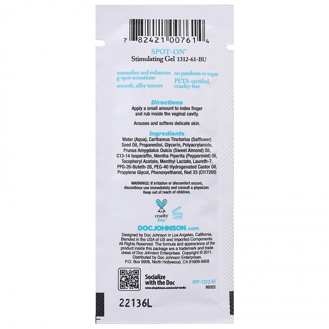     G Doc Johnson Spot On G-Spot Stimulating Gel For Women, 7 