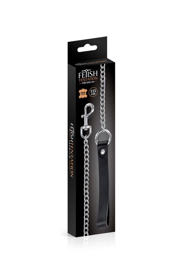   Fetish Tentation Premium Metal leash with cowhide leather wrist,  115 
