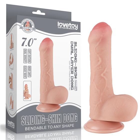 ����� � ��������� ����� Sliding-Skin Dual Layer Dong 7&raquo; Flesh LoveToy, ������� ���������, 18,3 � 3,5 ��