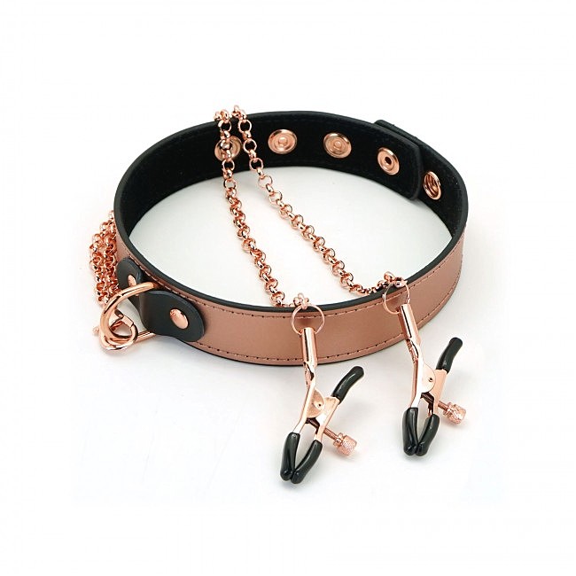      Liebe Seele Rose Gold Memory Collar with Nipple Clamps, 