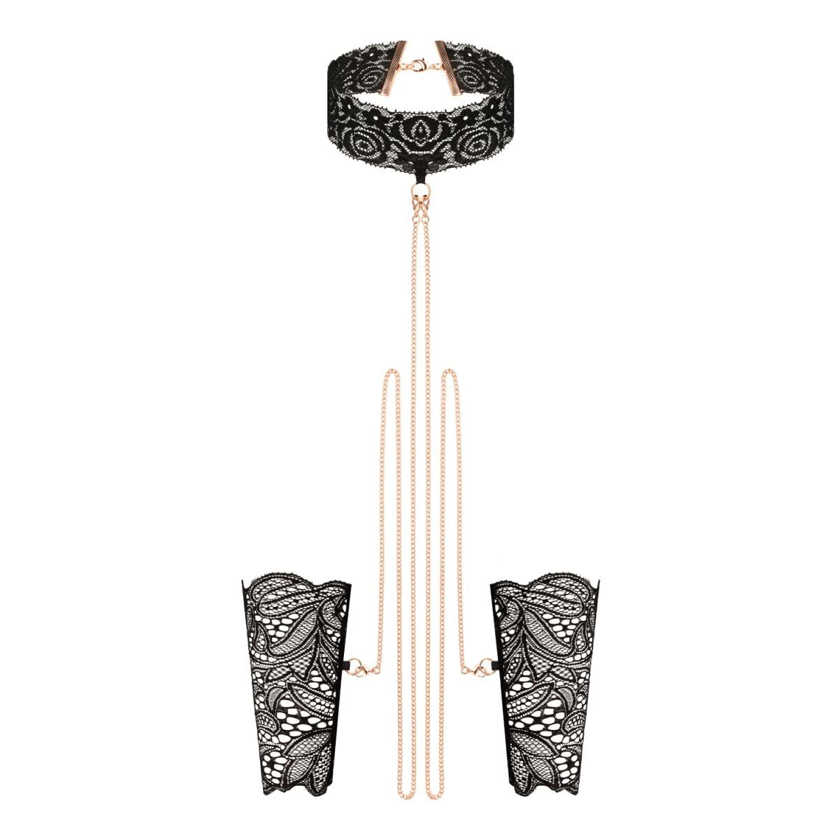     Rosy Gold Lace Cuffs and Collar Black