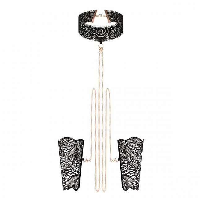     Rosy Gold Lace Cuffs and Collar Black