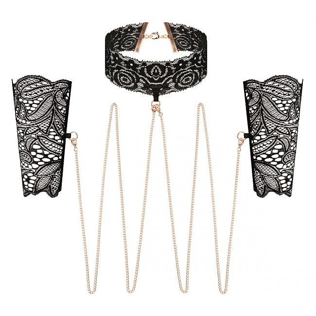     Rosy Gold Lace Cuffs and Collar Black