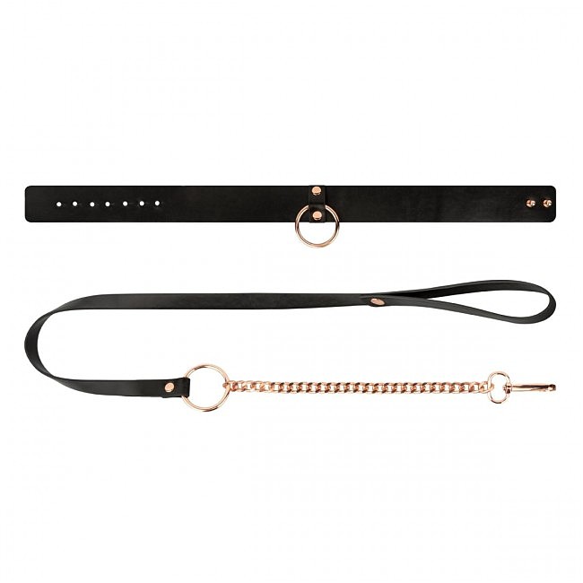    Rosy Gold Collar with Leash Black, 48  3,5 
